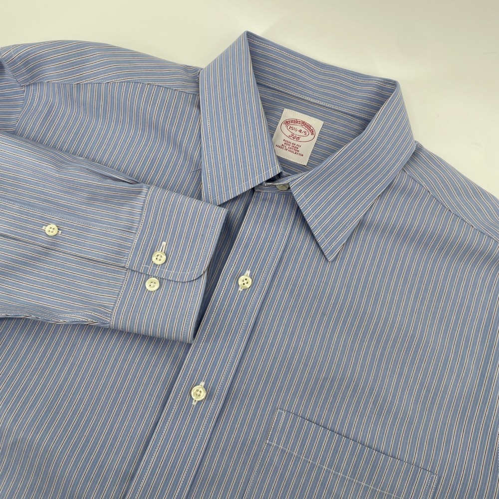 Brooks Brothers Dress Shirt Mens 15.5 4/5 Blue Striped 346 Regular Non-Iron